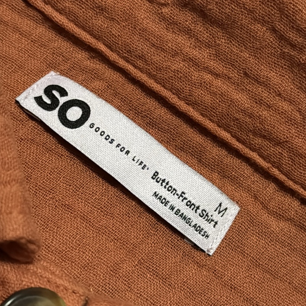 NWT SO brand Cotton Button Front Shirt-Sz M-Relaxed Boxy Fit-Rusty Orange Color - Picture 13 of 14